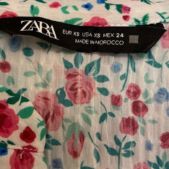 ZARA FLORAL CRINKLE CHIFFON FABRIC RUFFLES ROMANTIC TOP BLOUSE - Picture 5 of 6